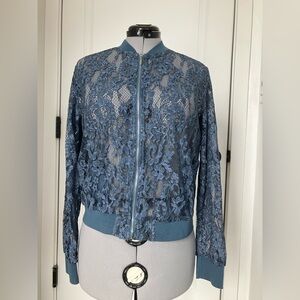 Zara Blue Lace Bomber Jacket